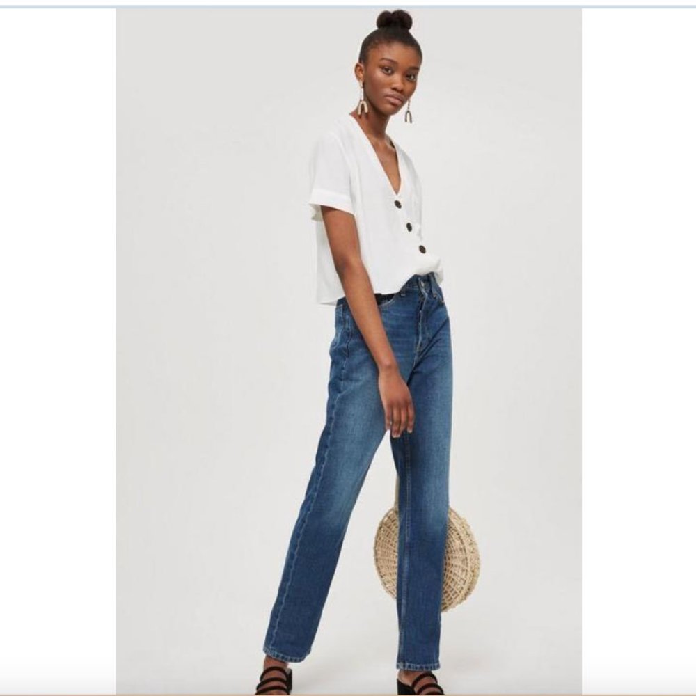 New Boyfriend Relaxed Straight High Waist Button Fly Top  W26 L27 MOTO Top Shop